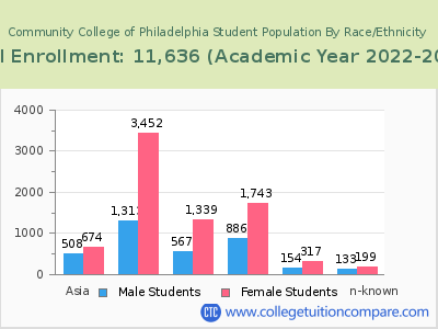 Community College of Philadelphia 2023 Student Population by Gender and Race chart