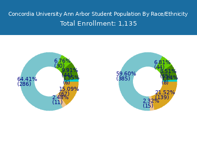 Concordia University Ann Arbor 2025 Student Population by Gender and Race chart