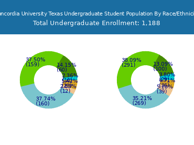 Concordia University Texas 2025 Undergraduate Enrollment by Gender and Race chart