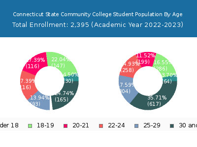 Connecticut State Community College 2023 Student Population Age Diversity Pie chart