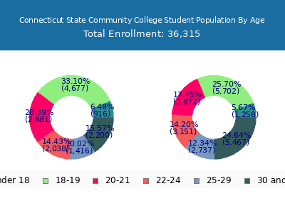 Connecticut State Community College 2025 Student Population Age Diversity Pie chart