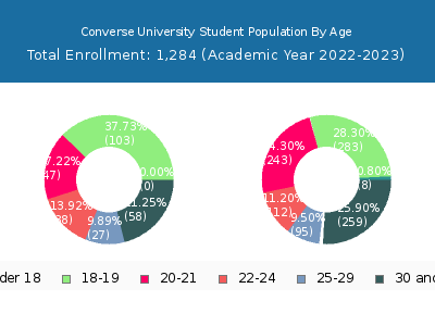Converse University 2023 Student Population Age Diversity Pie chart
