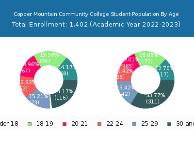 Copper Mountain Community College 2023 Student Population Age Diversity Pie chart