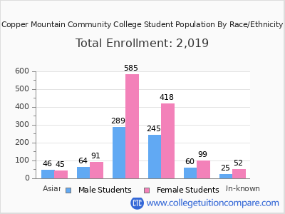 Copper Mountain Community College 2025 Student Population by Gender and Race chart
