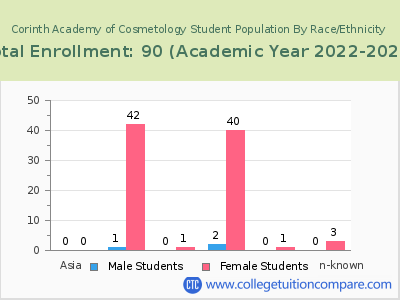 Corinth Academy of Cosmetology 2023 Student Population by Gender and Race chart