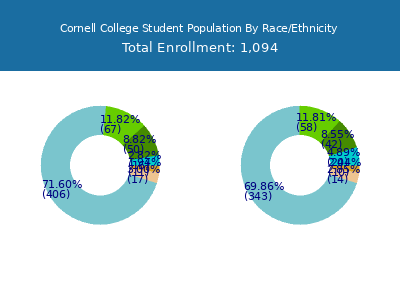 Cornell College 2025 Student Population by Gender and Race chart