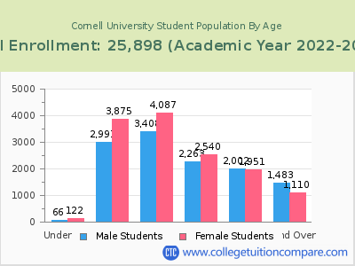 Cornell University 2023 Student Population by Age chart