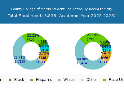 County College of Morris 2023 Student Population by Gender and Race chart