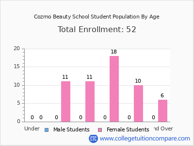Cozmo Beauty School 2024 Student Population by Age chart