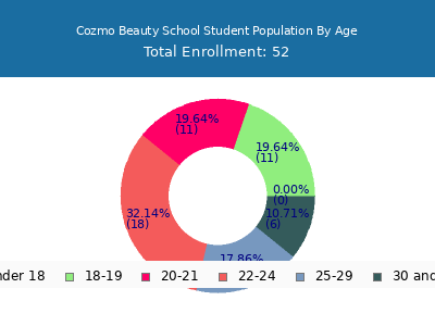 Cozmo Beauty School 2024 Student Population Age Diversity Pie chart