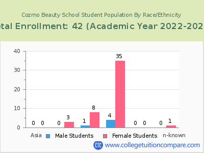 Cozmo Beauty School 2023 Student Population by Gender and Race chart