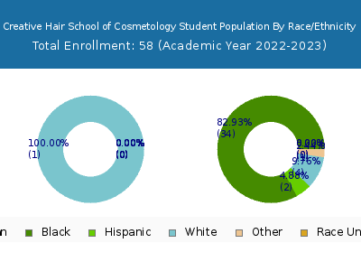 Creative Hair School of Cosmetology 2023 Student Population by Gender and Race chart