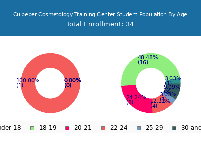 Culpeper Cosmetology Training Center 2025 Student Population Age Diversity Pie chart
