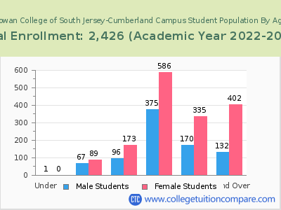 Rowan College of South Jersey-Cumberland Campus 2023 Student Population by Age chart