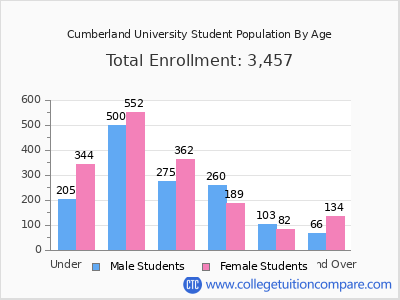 Cumberland University 2024 Student Population by Age chart