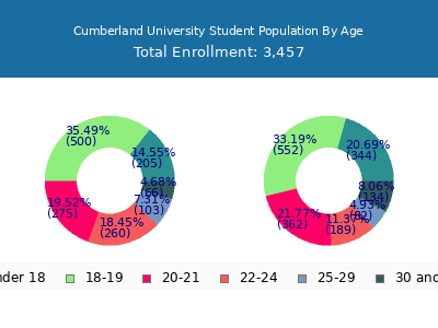 Cumberland University 2024 Student Population Age Diversity Pie chart