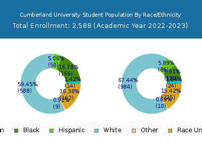 Cumberland University 2023 Student Population by Gender and Race chart