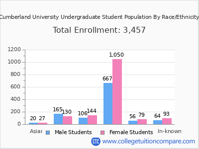Cumberland University 2025 Undergraduate Enrollment by Gender and Race chart