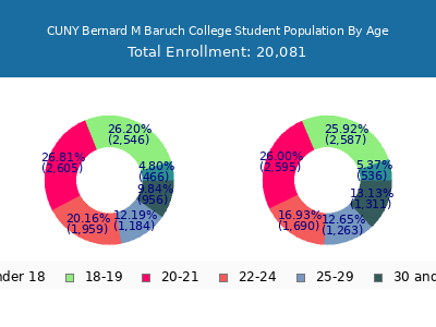 CUNY Bernard M Baruch College 2024 Student Population Age Diversity Pie chart