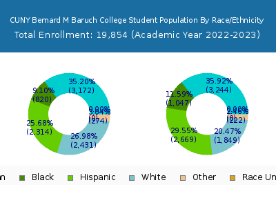 CUNY Bernard M Baruch College 2023 Student Population by Gender and Race chart