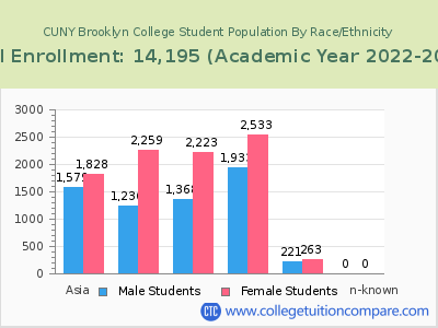 CUNY Brooklyn College 2023 Student Population by Gender and Race chart