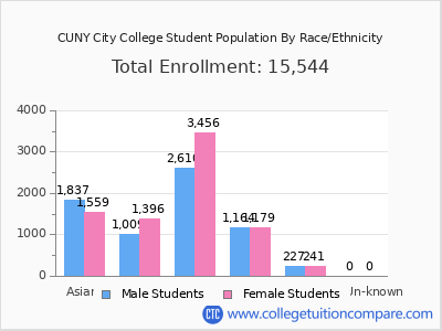 CUNY City College 2025 Student Population by Gender and Race chart