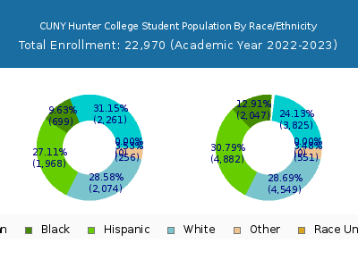 CUNY Hunter College 2023 Student Population by Gender and Race chart
