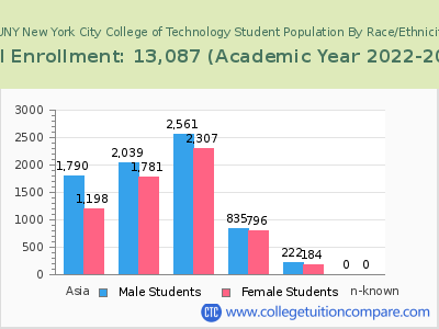CUNY New York City College of Technology 2023 Student Population by Gender and Race chart