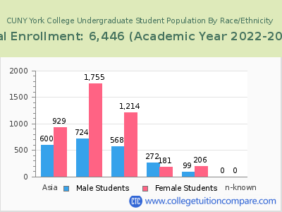 CUNY York College 2023 Undergraduate Enrollment by Gender and Race chart
