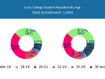 Curry College 2024 Student Population Age Diversity Pie chart