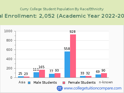 Curry College 2023 Student Population by Gender and Race chart