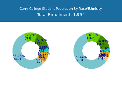 Curry College 2025 Student Population by Gender and Race chart