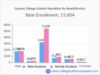 Cypress College 2025 Student Population by Gender and Race chart