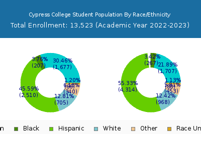 Cypress College 2023 Student Population by Gender and Race chart