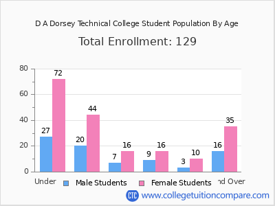 D A Dorsey Technical College 2024 Student Population by Age chart