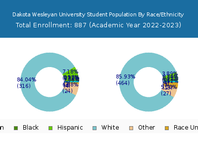 Dakota Wesleyan University 2023 Student Population by Gender and Race chart