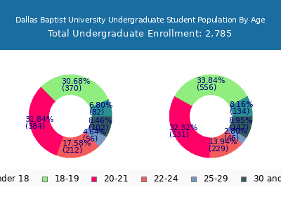 Dallas Baptist University 2024 Undergraduate Enrollment Age Diversity Pie chart
