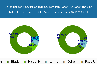 Dallas Barber & Stylist College 2023 Student Population by Gender and Race chart