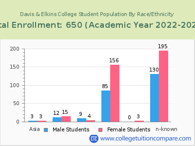 Davis & Elkins College 2023 Student Population by Gender and Race chart