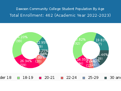 Dawson Community College 2023 Student Population Age Diversity Pie chart