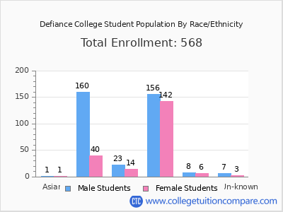 Defiance College 2025 Student Population by Gender and Race chart