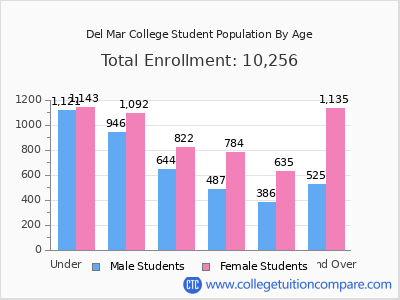 Del Mar College 2024 Student Population by Age chart
