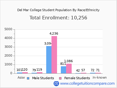 Del Mar College 2025 Student Population by Gender and Race chart