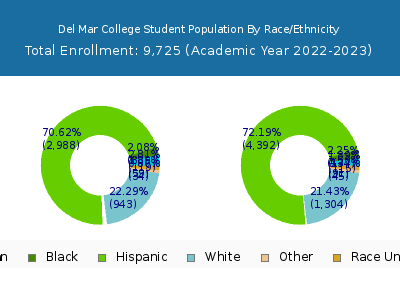 Del Mar College 2023 Student Population by Gender and Race chart