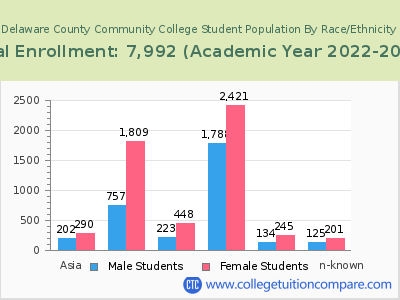 Delaware County Community College 2023 Student Population by Gender and Race chart
