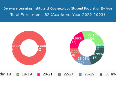 Delaware Learning Institute of Cosmetology 2023 Student Population Age Diversity Pie chart