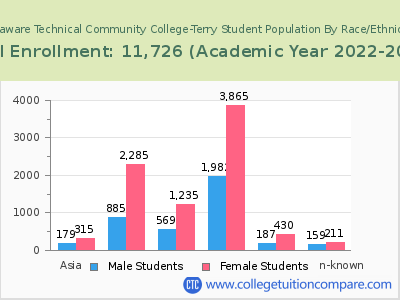 Delaware Technical Community College-Terry 2023 Student Population by Gender and Race chart