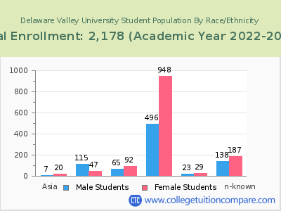 Delaware Valley University 2023 Student Population by Gender and Race chart