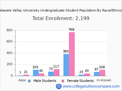Delaware Valley University 2025 Undergraduate Enrollment by Gender and Race chart