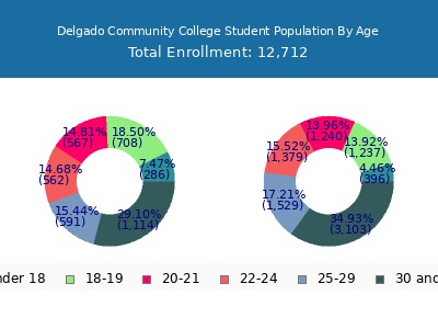 Delgado Community College 2025 Student Population Age Diversity Pie chart